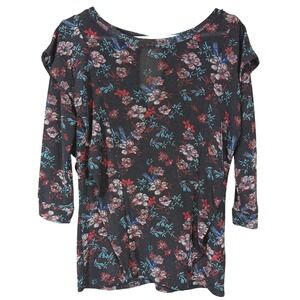 Free People Bird Print Blouse Womens SM/Med Forest Fairy Black Boho Top Shirt